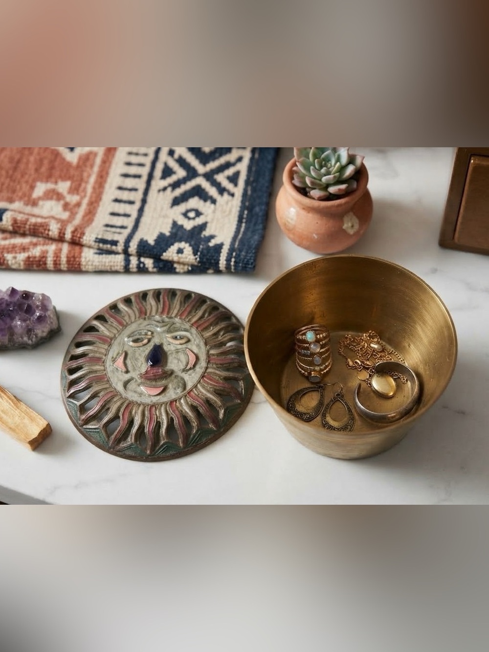 Brass Jewelry Storage Bowl with Lid - Gold